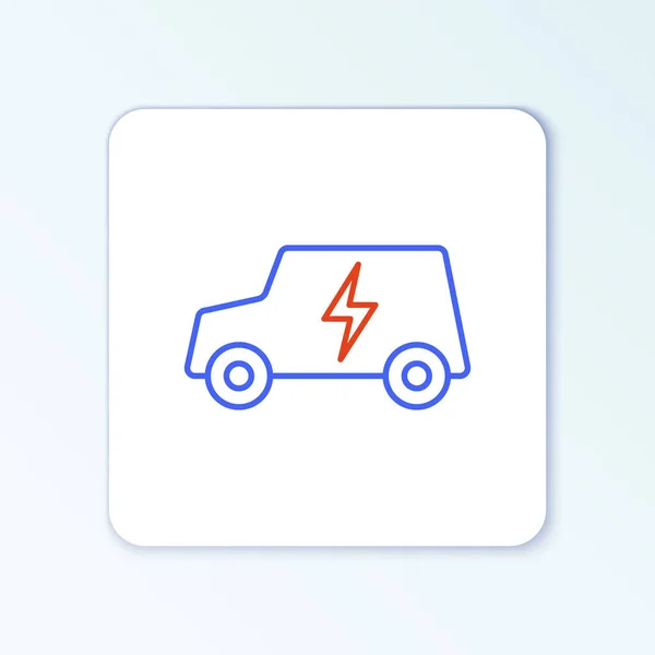 Línea Coche eléctrico y enchufe de cable eléctrico icono de carga aislado sobre fondo blanco. Tecnologías ecológicas renovables. Concepto de esquema colorido. Vector — Vector de stock