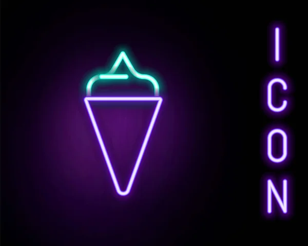 Świecące neonowe lody w ikonie stożka gofrowego izolowane na czarnym tle. Słodki symbol. Kolorowy koncept. Wektor — Wektor stockowy