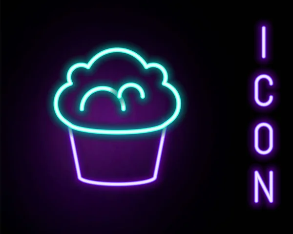 Glödande neon line Muffin ikon isolerad på svart bakgrund. Färgstarkt skisskoncept. Vektor — Stock vektor