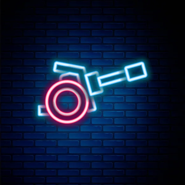 Gloeiende neon lijn Howitzer pictogram geïsoleerd op baksteen muur achtergrond. Schieten met een pistool. Artillerie. Kleurrijk concept. Vector — Stockvector