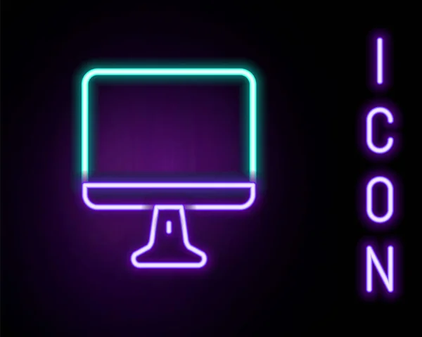 Gloeiende neon lijn Computer monitor scherm pictogram geïsoleerd op zwarte achtergrond. Elektronisch apparaat. Vooraanzicht. Kleurrijk concept. Vector — Stockvector