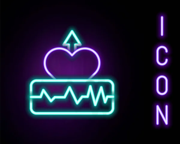 Glödande neon line Heartbeat öka ikonen isolerad på svart bakgrund. Ökad hjärtfrekvens. Färgstarkt skisskoncept. Vektor — Stock vektor