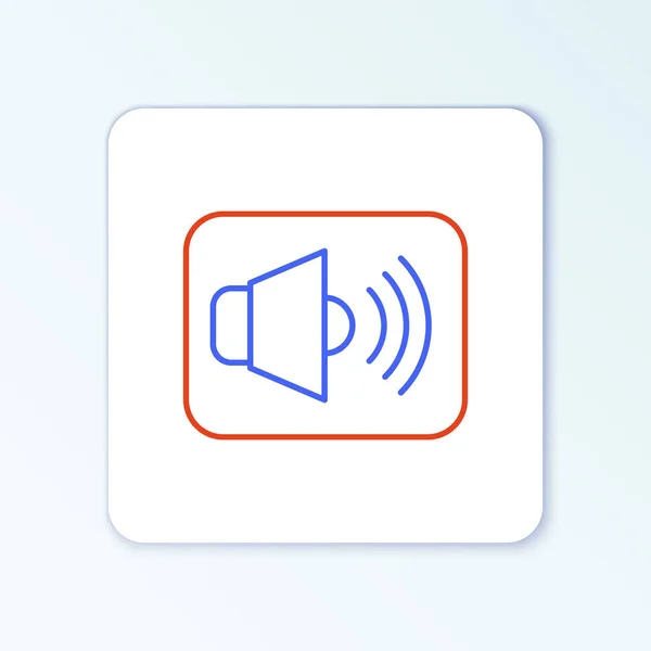Volumen del altavoz de línea, símbolo de sonido de voz de audio, icono de música multimedia aislado sobre fondo blanco. Concepto de esquema colorido. Vector — Vector de stock