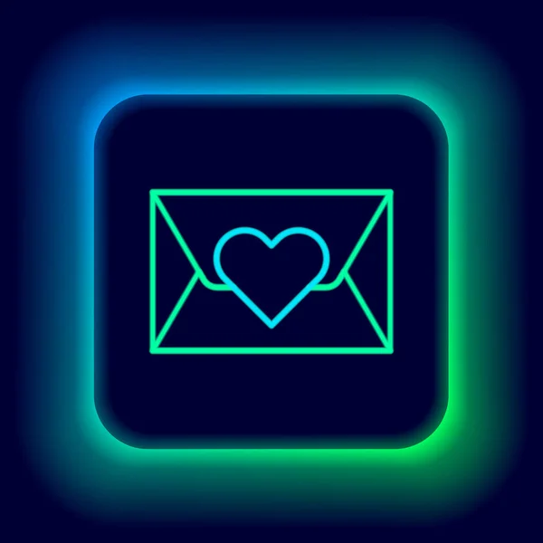 Glowing neon line Envelope with Valentine heart icon isolated on black background. Message love. Letter love and romance. Colorful outline concept. Vector — Stock Vector
