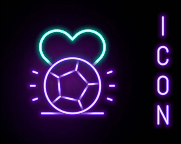 Linea neon incandescente icona del pallone da calcio calcio isolato su sfondo nero. Attrezzature sportive. Concetto di contorno colorato. Vettore — Vettoriale Stock