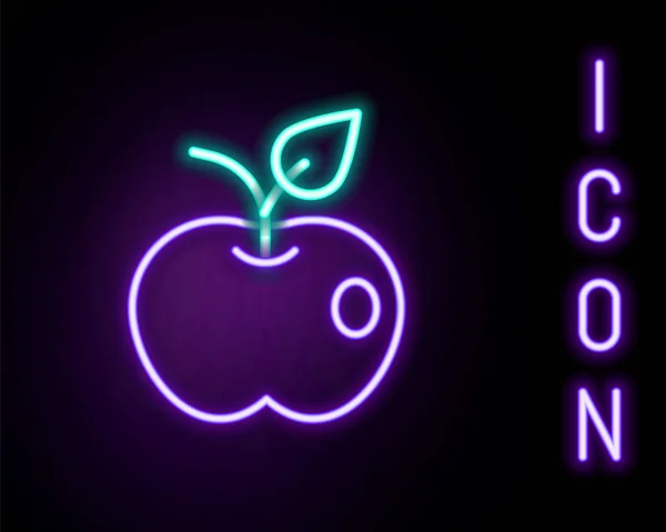 Línea de neón brillante Icono de Apple aislado sobre fondo negro. El exceso de peso. Menú de dieta saludable. Aptitud dieta manzana. Concepto de esquema colorido. Vector — Vector de stock