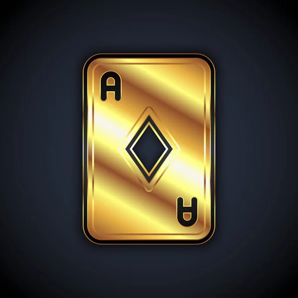 Золотая игральная карта с символом алмазов, выделенная на чёрном фоне. Игры в казино. Вектор — стоковый вектор