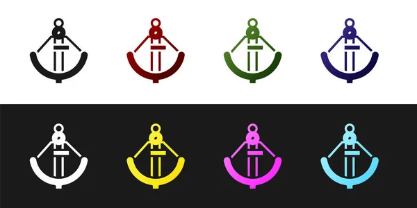 Imposta l'icona di ancoraggio isolata su sfondo bianco e nero. Vettore — Vettoriale Stock