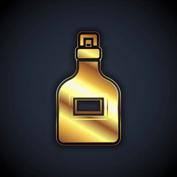 Guld Alkohol dryck Rom flaska ikon isolerad på svart bakgrund. Vektor — Stock vektor