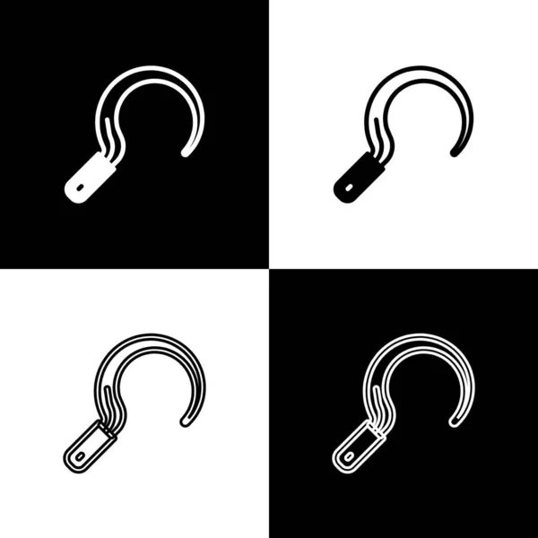Set Sickle icon isolated on black and white background. Reaping hook sign. Vector — Stock Vector