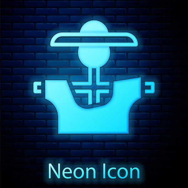 Glödande neon fågelskrämma ikon isolerad på tegel vägg bakgrund. Vektor — Stock vektor