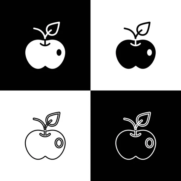 Definir ícone da Apple isolado no fundo preto e branco. O excesso de peso. Menu de dieta saudável. Aptidão maçã dieta. Vetor — Vetor de Stock