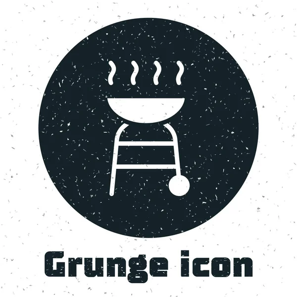 Grunge Barbecue grill icon isolated on white background. BBQ grill party. Monochrome vintage drawing. Vector — Stock Vector