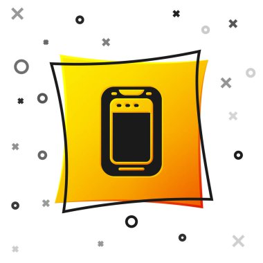 Siyah Akıllı Telefon, beyaz arkaplanda izole edilmiş bir cep telefonu simgesi. Sarı kare düğme. Vektör