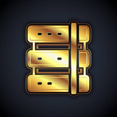 Gold Server, Data, Web sunucu simgesi siyah arkaplanda izole edildi. Vektör