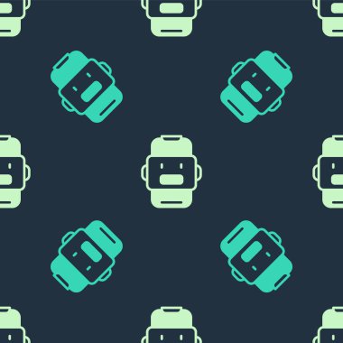 Yeşil ve bej renkli Sohbet robotu simgesi mavi arkaplandaki kusursuz deseni izole etti. Chatbot simgesi. Vektör