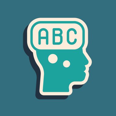 Yeşil Dil Öğrenme simgesi yeşil arkaplanda izole edildi. Uzun gölge tarzı. Vektör