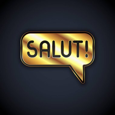 Farklı dillerdeki Altın Salut simgesi siyah arkaplanda izole edildi. Konuşma baloncukları. Vektör