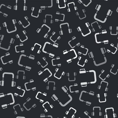 Gri kulaklık simgesi siyah arka planda izole edilmiş kusursuz desen. Kulaklıklar. Müzik, hizmet, iletişim ve operatör konsepti. Vektör