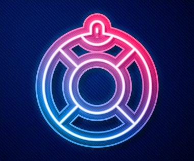 Parlayan neon hattı Lifebuoy simgesi mavi arkaplanda izole edildi. Can simidi sembolü. Vektör