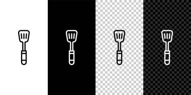 Spatula simgesini siyah beyaz, şeffaf arkaplanda izole et. Mutfak spatula ikonu. Barbekü spatula işareti. Barbekü ve ızgara aleti. Vektör