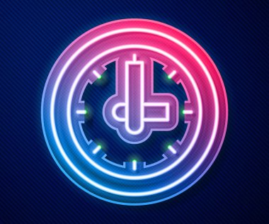 Parlayan neon çizgi saat simgesi mavi arkaplanda izole edildi. Zaman sembolü. Vektör