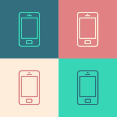 Pop Art Line Smartphone, cep telefonu simgesi renkli arkaplanda izole edilmiş. Vektör