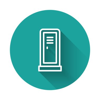 Beyaz çizgili dolap ya da hokey, futbol, basketbol takımı ya da uzun gölgeli arka plan ikonu için soyunma odası. Yeşil daire düğmesi. Vektör