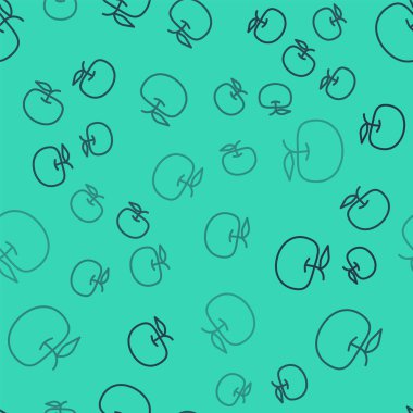 Siyah çizgi Apple simgesi yeşil arkaplanda pürüzsüz desen izole etti. Fazla kilolu. Sağlıklı diyet menüsü. Fitness diyeti elması. Vektör