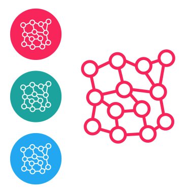 Kırmızı çizgi sinirsel ağ simgesi beyaz arkaplanda izole edildi. Yapay zeka yapay zekası. Simgeleri daire düğmelerine ayır. Vektör