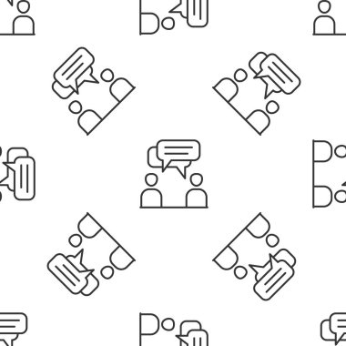 Gri çizgi İki Oturan Adam konuşan ikon beyaz arka planda izole edilmiş kusursuz desen. Konuşma balonu sohbeti. İleti simgesi. İletişim ya da yorum sohbet sembolü. Vektör