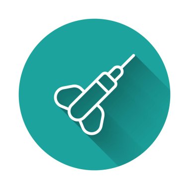 Beyaz çizgi ok ikonu uzun gölge arkaplanı ile izole edildi. Yeşil daire düğmesi. Vektör