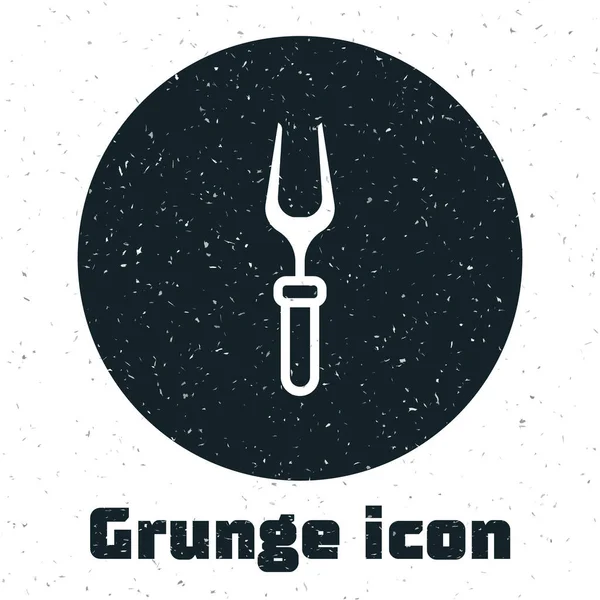 Grunge Barbecue-Gabelsymbol isoliert auf weißem Hintergrund. Grillgabelschild vorhanden. Grill und Grillwerkzeug. Monochrome Vintage-Zeichnung. Vektor — Stockvektor