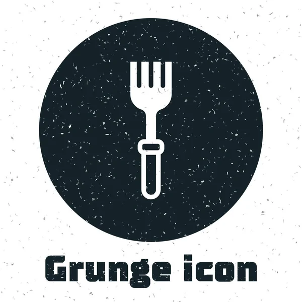 Grunge Fork Symbol isoliert auf weißem Hintergrund. Bestecksymbol vorhanden. Monochrome Vintage-Zeichnung. Vektor — Stockvektor