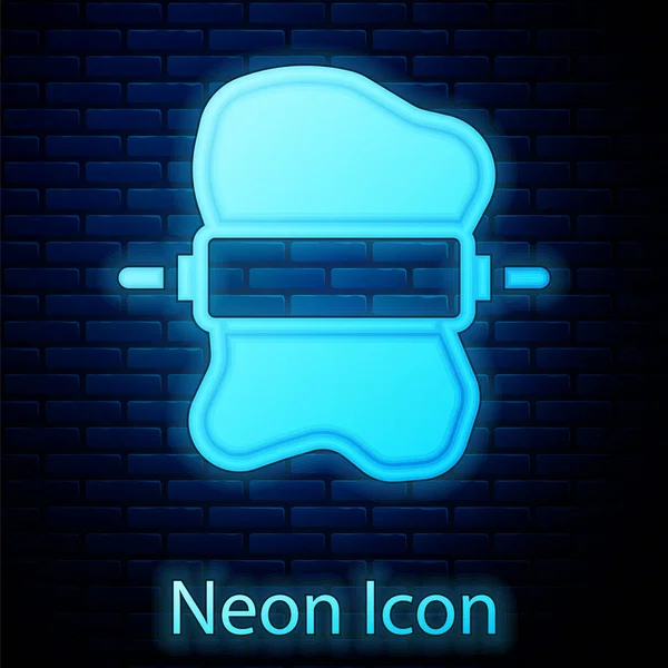 Gloeiende neon Rollende pin op deeg pictogram geïsoleerd op baksteen muur achtergrond. Vector — Stockvector