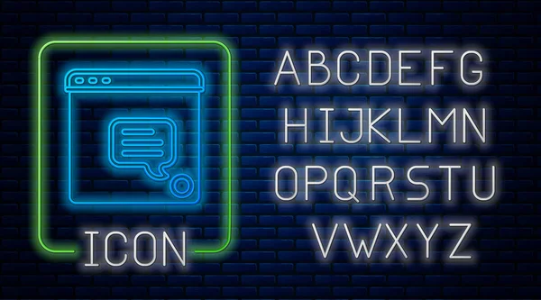 Novo ícone de notificação de mensagens de bate-papo isolado no fundo da parede de tijolo. Smartphone bate-papo sms mensagens bolhas de fala. Alfabeto claro de néon. Vetor — Vetor de Stock