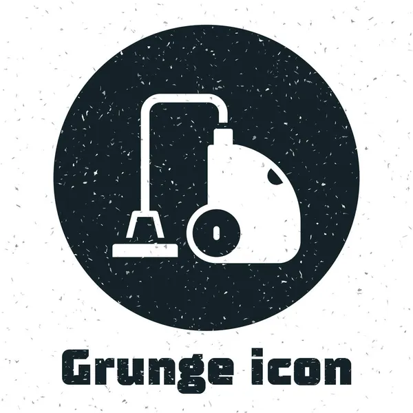 Grunge Vacuum cleaner icon isolated on white background. Monochrome vintage drawing. Vector — Stock Vector