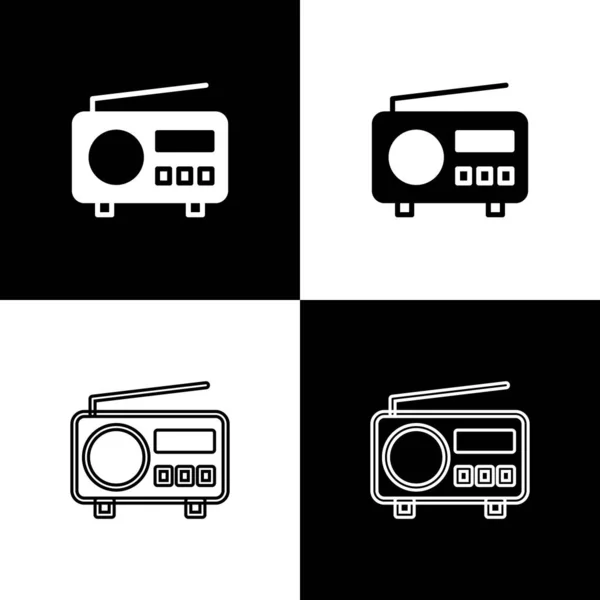 Set Radio con icono de antena aislado sobre fondo blanco y negro. Vector — Archivo Imágenes Vectoriales