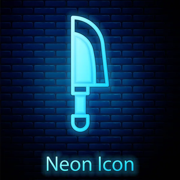 Świecący neon Nóż ikona izolowane na tle cegły ściany. Symbol sztućców. Wektor — Wektor stockowy
