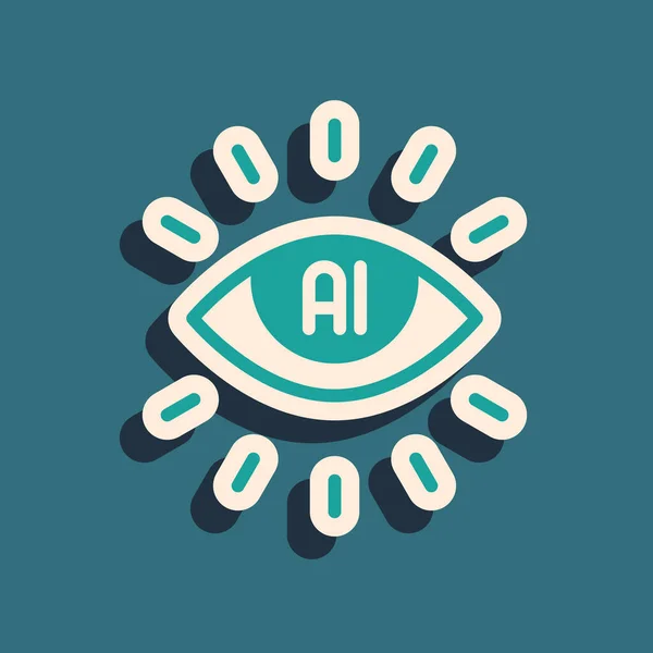 Intelligenza artificiale verde icona AI isolato su sfondo verde. Machine learning, cloud computing, assistenza e reti di supporto automatizzate. Lungo stile ombra. Vettore — Vettoriale Stock