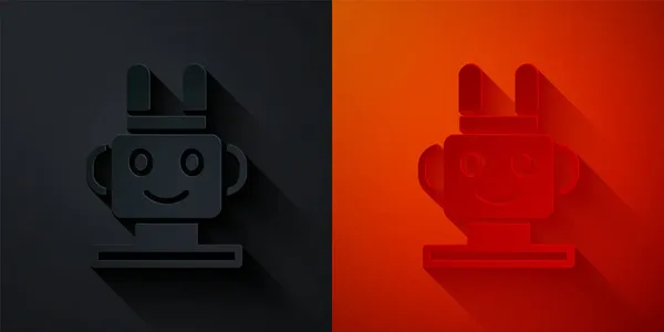 Χαρτί περικοπή εικονίδιο παιχνίδι ρομπότ απομονώνονται σε μαύρο και κόκκινο φόντο. Στυλ χάρτινης τέχνης. Διάνυσμα — Διανυσματικό Αρχείο
