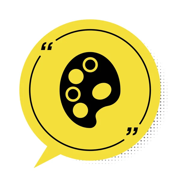 Czarna ikona palety odizolowana na białym tle. Żółty symbol bańki mowy. Wektor — Wektor stockowy