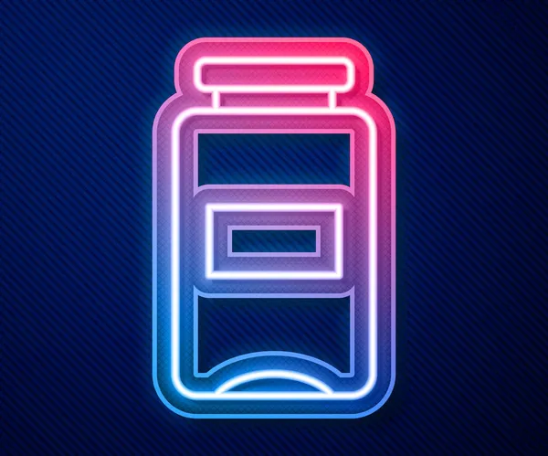 Luminosa linea al neon Jam icona vaso isolato su sfondo blu. Vettore — Vettoriale Stock