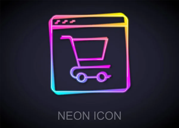 Leuchtende Neon-Linie Online-Shopping auf dem Bildschirm Symbol isoliert auf schwarzem Hintergrund. Konzept E-Commerce, E-Business, Online Business Marketing. Vektor — Stockvektor