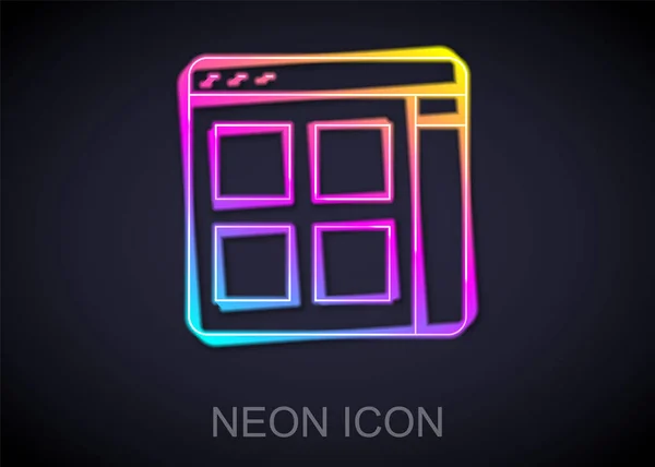 Glödande neon line Browser filer ikonen isolerad på svart bakgrund. Vektor — Stock vektor
