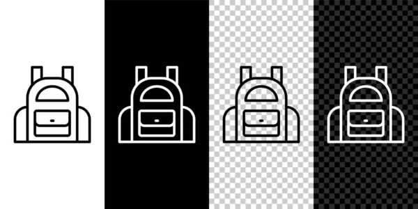 Set line Icono de la mochila de la escuela aislado en blanco y negro, fondo transparente. Vector — Vector de stock