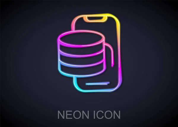 Leuchtendes Neon Line Cloud Technologie Datentransfer und Speichersymbol isoliert auf schwarzem Hintergrund. Vektor — Stockvektor