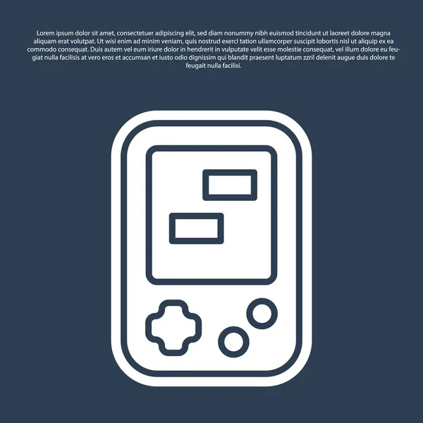 Ligne bleue Portable tetris icône de jeu électronique isolé sur fond bleu. Style vintage jeu de brique de poche. Dispositif de jeu interactif. Vecteur — Image vectorielle