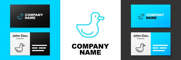 Línea azul Icono de pato de goma aislado sobre fondo blanco. Elemento de plantilla de diseño de logotipo. Vector — Archivo Imágenes Vectoriales