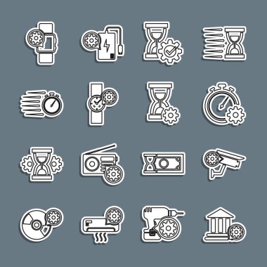 Banka ayarları, güvenlik kamerası, zaman yönetimi, Kum Saati, Kol Saati, Stopwatch, Smartwatch ve ikon. Vektör